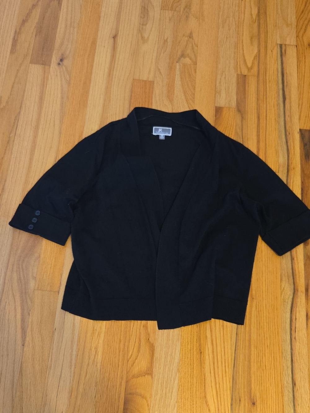 Medium JM Collection Black Open-Front Short Sleeve Cardigan